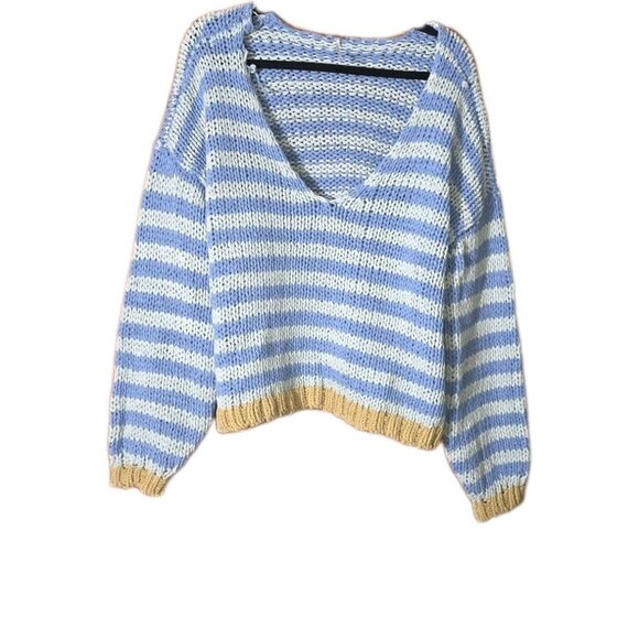 Free People Portland Pullover Blue Stripe Knit Sweater Medium. (HL08) - Picture 4 of 6